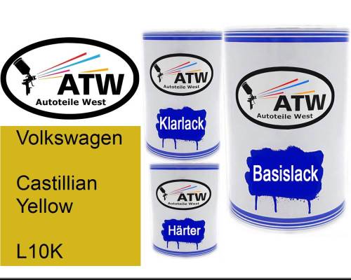 Volkswagen, Castillian Yellow, L10K: 500ml Lackdose + 500ml Klarlack + 250ml Härter - Set, von ATW Autoteile West.